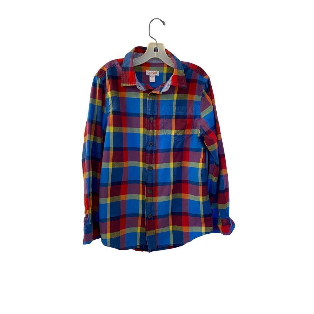 Cat and jack boys multicolor plaid button up shirt size M 8/10